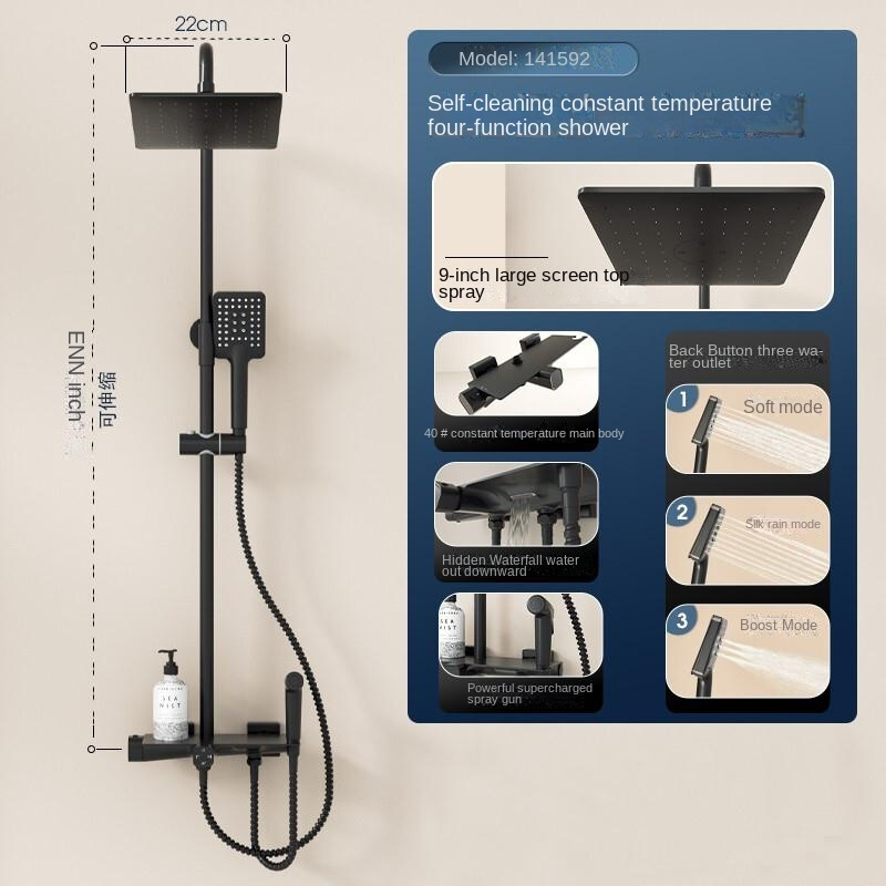 Wholesale matte black flat four-function shower set