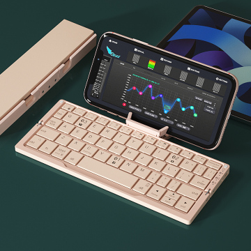 BOW Mini Portable Ultra Slim 60 Keys Wireless BT Folding Keyboard with Phone Bracket