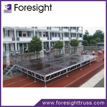 mobile outdoor event stage with step skirt handrail