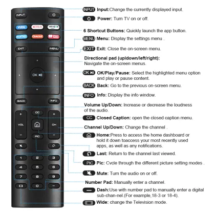 XRT136 Replacement Universal Smart TV Remote for VIZIO LEDs and 4K UHD HDR TVs