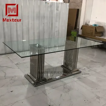 Modern Silver Stainless Steel and Glass Dining Table Set for Home Furniture