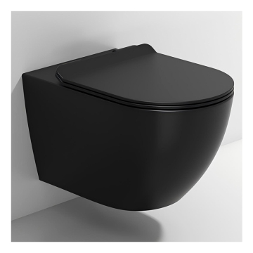 P Trap Wall-Hung Ceramic Two-Piece Black Toilet Bowl Rimless Bathroom WC Set