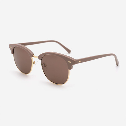 Round Acetate And Metal Combined Unisex Sunglasses 23A8054