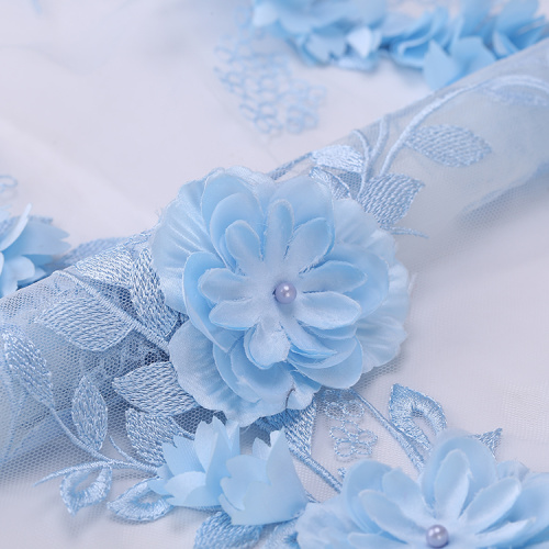 Różowa niebieska tkanina haftowana 3D Flower Lace