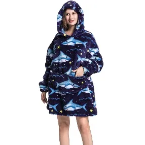 Cute Animal Flannel Hoodie Blanket for Men and Women