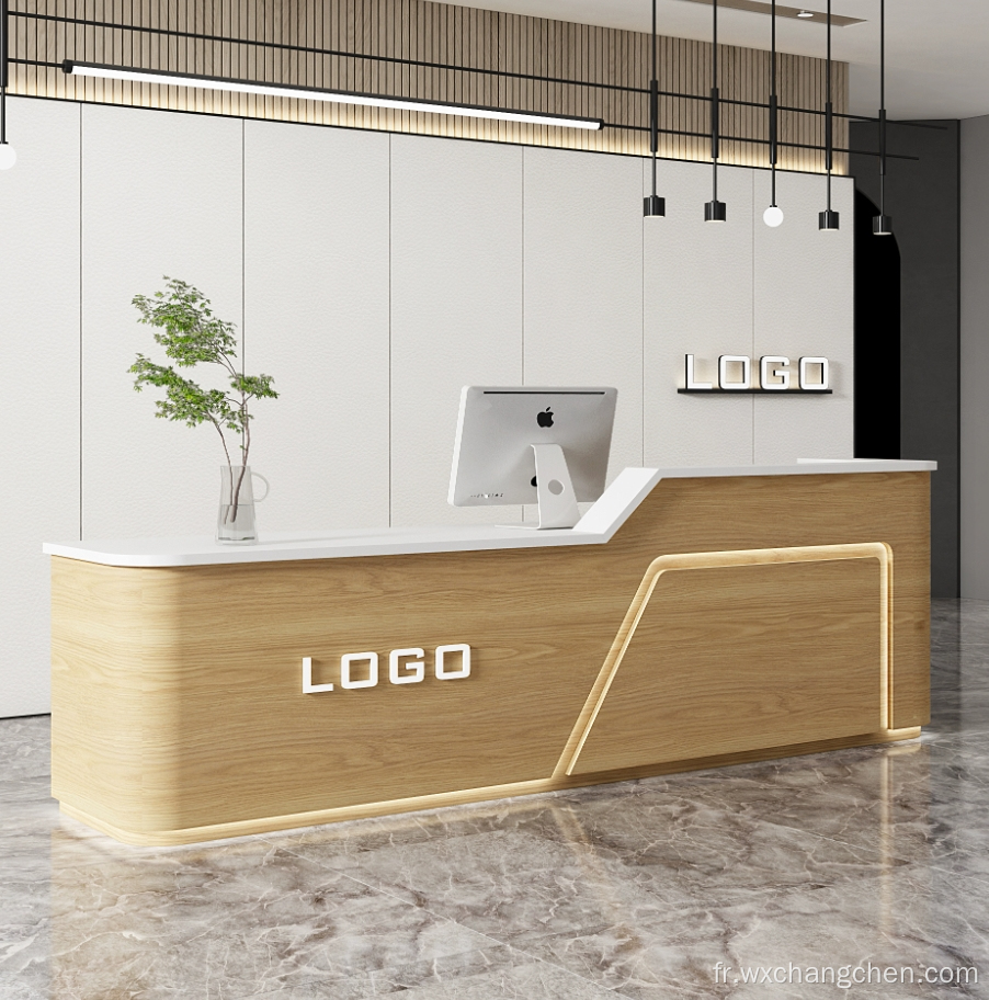 Je façonne le club club caissier en bois massif du salon de beauté de bureau de bureau avant pour comptoir du bar à barre avec lumière LED