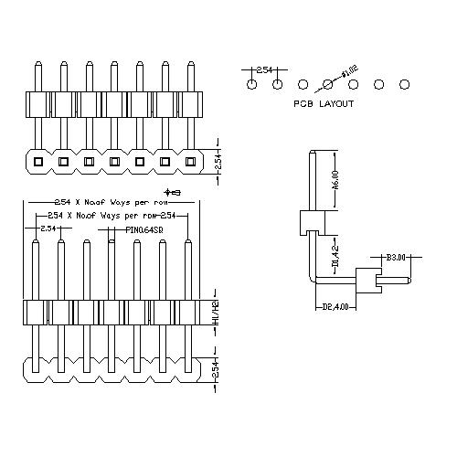 2.54 mm Pin Header Single Row Double Plastic Angle One Type PHER03-XXS