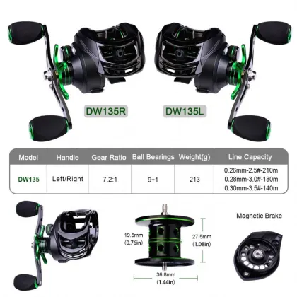9+1BB Baitcasting Fishing Reel: High-Speed Metal Spool Reel with Magnetic Brake System and Drag Fishing Wheel