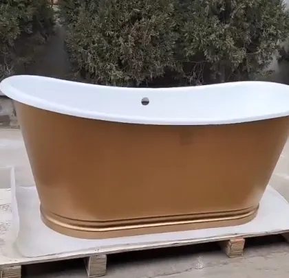 Brushed Brass Finish Bateau with Cast Iron Porcelain Bathtub 1670mm Long