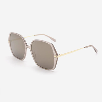 Polygonal Acetate And Metal Combined Women's Sunglasses 23A8116