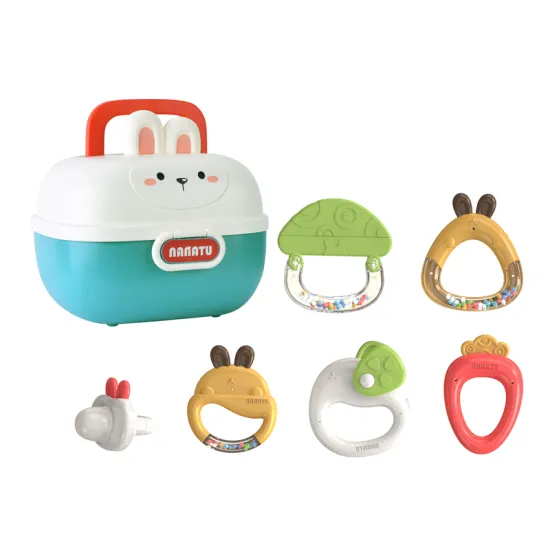 Silicone Baby Rattles Teether Toy Set with Storage Box for 0-12 Months