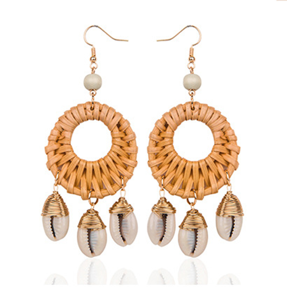 Boucles d&#39;oreilles pour femmes tissés à la main paille ovale ou cercle Shell Drop Dangle boucles d&#39;oreilles bohème boucles d&#39;oreilles légères géométriques Statem