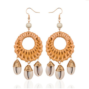 Boucles d&#39;oreilles pour femmes tissés à la main paille ovale ou cercle Shell Drop Dangle boucles d&#39;oreilles bohème boucles d&#39;oreilles légères géométriques Statem