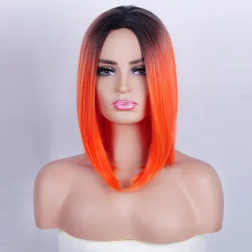Orange  Bob Wigs for Women Natural Looking Short Straight Synthetic Wig Ombre Color Cosplay Party Halloween Daily Wig