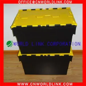with 2 lid stackable plastic storage crate