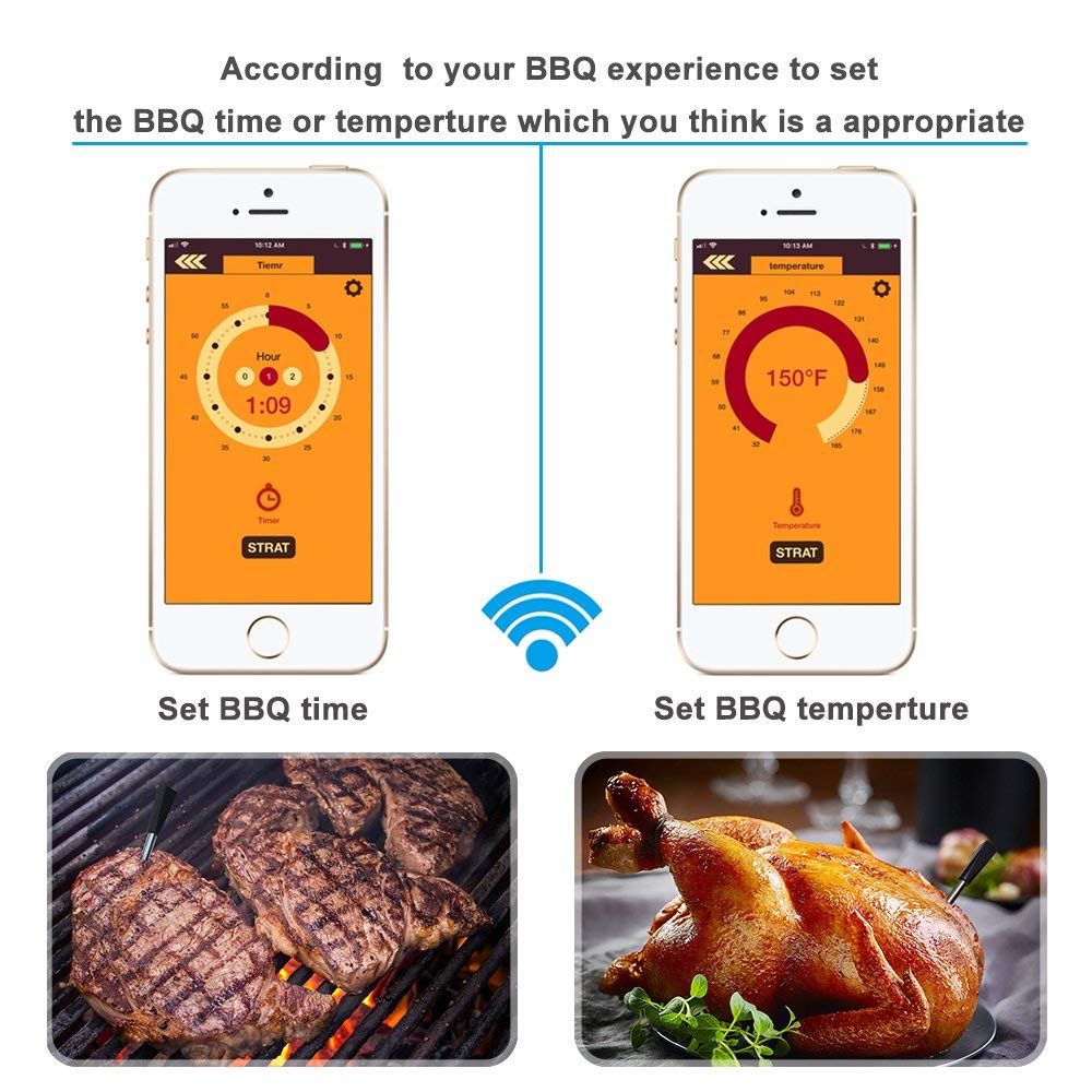 Wireless Meat Food Steak Thermometer for Oven Grill BBQ Smoker Rotisserie Kitchen Smart Digital Bluetooth Barbecue Accessories