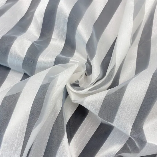 100% Polyester Stripe Jacquard Organza Fabric for Dress