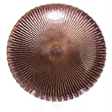Copper Colored Embossed Round Glass Charger Plates