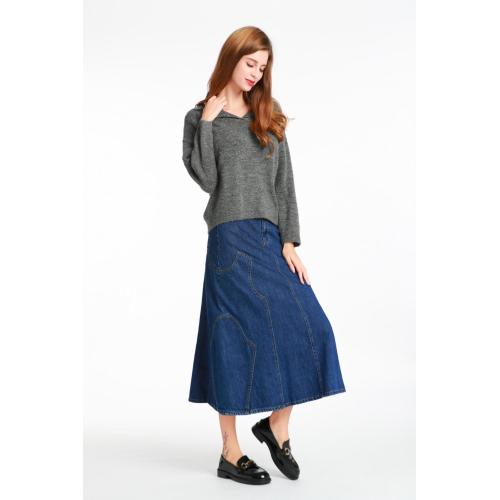 Splicing Large Swing Long Denim Skirt