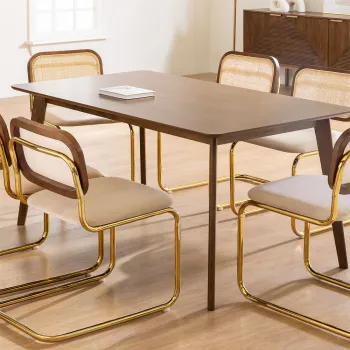 European Style Dining Table Set with 6 Chairs and Wooden Legs