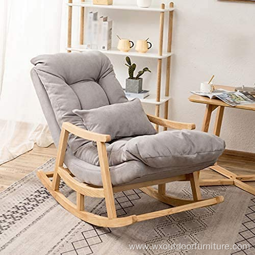 Nordic Home Furniture Factory Direct Wood Balcony Reclining Fabric Recliner Leisure Hotel Living Room Rocking Lounge Chair