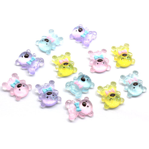 Glitter Artificial Resin Bear Charms Cartoon Bear Beads for DIY Hair Accessories Handmade Phone Case Ornament