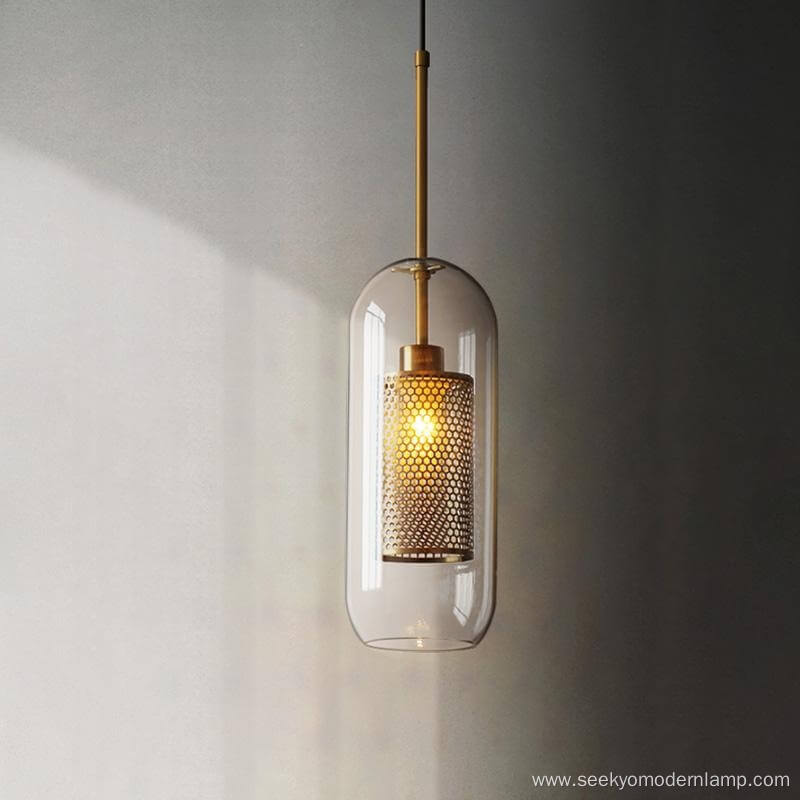 Metal Modern Glass Shade Chandelier Cylinder Pendant Lamp