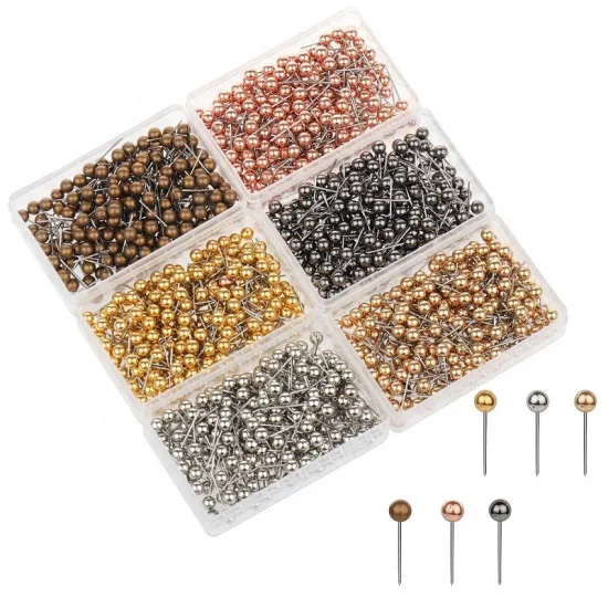 Assorted Color Thumb Tacks with Office World Map Design: Decorative Round Metal Gold Push Pins