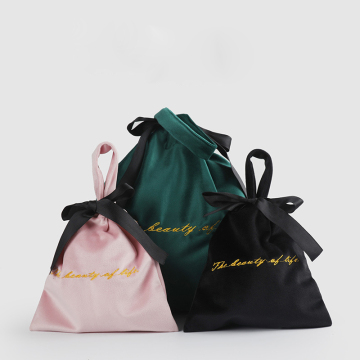 Fashion Customized Embroidery Pink Velvet Makeup Drawstring Cosmetic Bag with Handle