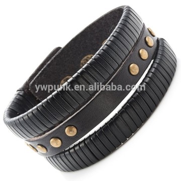 Small order low price hot sale exquisite handmade men black fashion leather bracelet