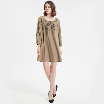 Elegant Embroidered Long Sleeve Casual Dress for Women