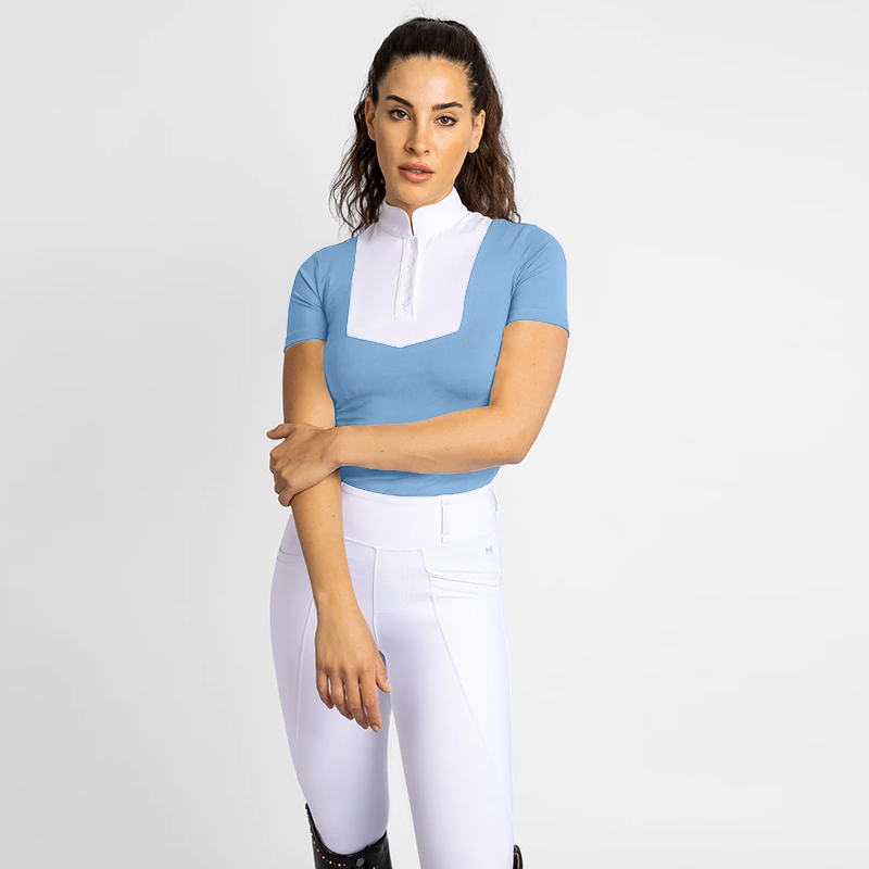 Nowa odzież damska jasnoniebieska koszula z siatkami koni