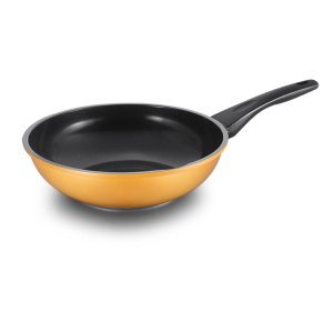 Yellow Carved Aluminum Die-casting Deep Fry Pan