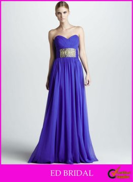 A-Line/Princess Sweetheart Floor Length Beaded Waist Pleated Chiffon Blue Evening Dress