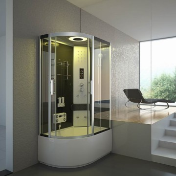 Black Acrylic Standing Steam Shower Cabin with 6mm Thick Glass Frameless Sliding Door