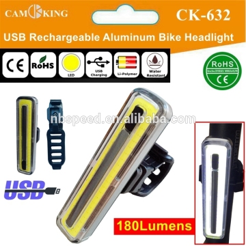 USB rechargeable COB LED Aluminum Bike HeadLight 180lumens with Helmet Mount