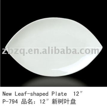 12" white porcelain leaf-shape plate for hotels