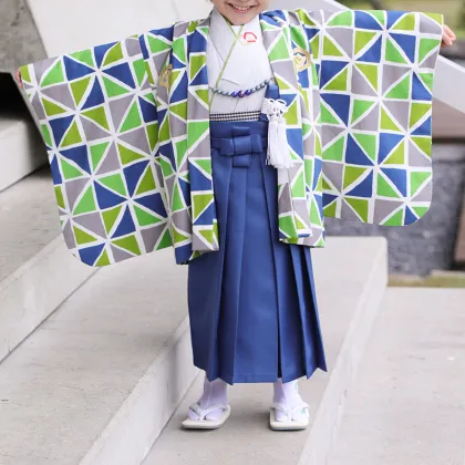 Polyester Geometry White Boys Haori Hakama Suits