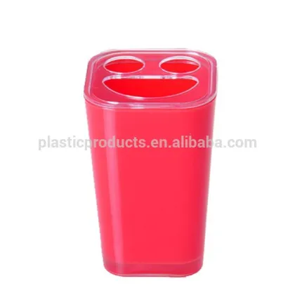 Smile red square shape plastic toothbrush holder with cover