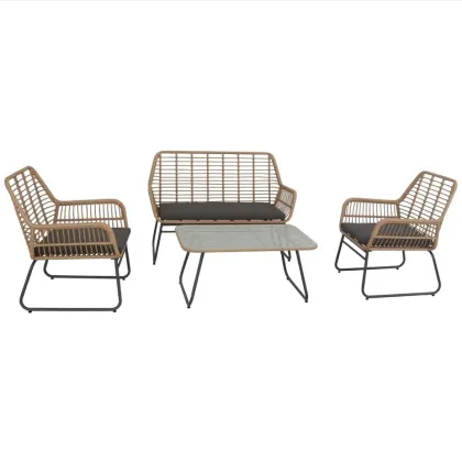 Outdoor Patio Courtyard Rattan Furniture Set - 4Pcs Garden Sofa