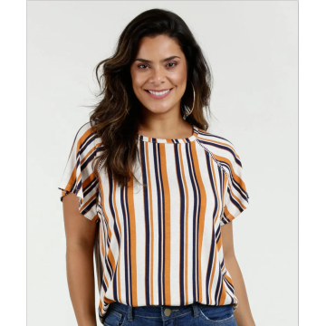 Encaje femenino en el hombro blusa a rayas superior