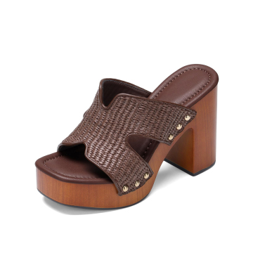 Women's wedge sandals, raffia woven espadrilles