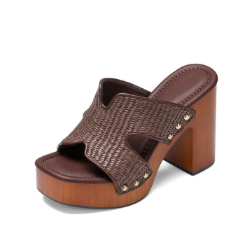 Women's wedge sandals, raffia woven espadrilles