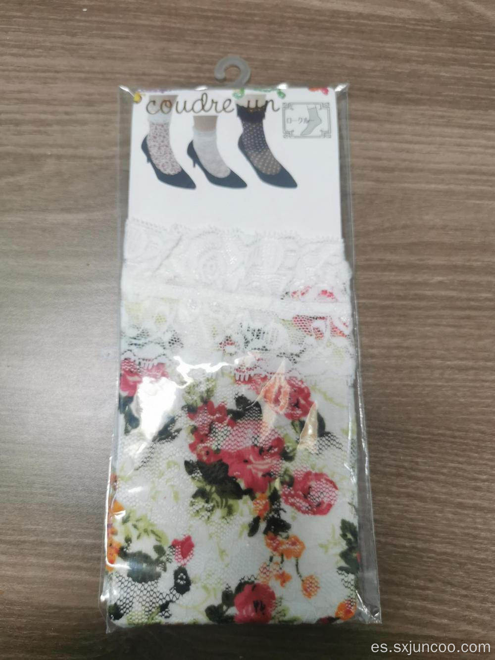 Nylon Spandex Elegante Calcetines de rejilla de encaje para damas negras