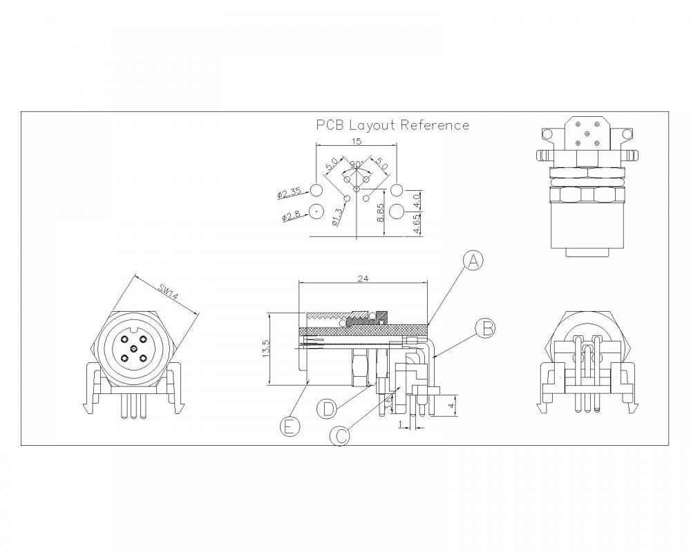 M1202 A 5p F 007 M12 5p Female Waterproof Board Side A Code Dip 90 Jpg