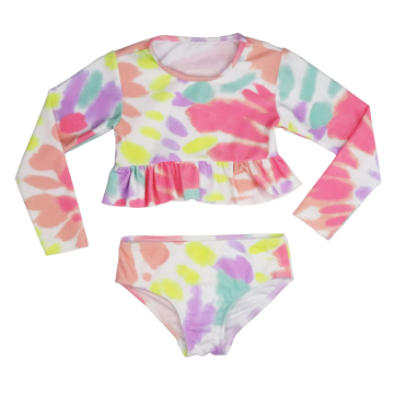 Customizable Floral Print Long-Sleeve Kids' Swimwear: Stylish Two-Piece Rash Guard
