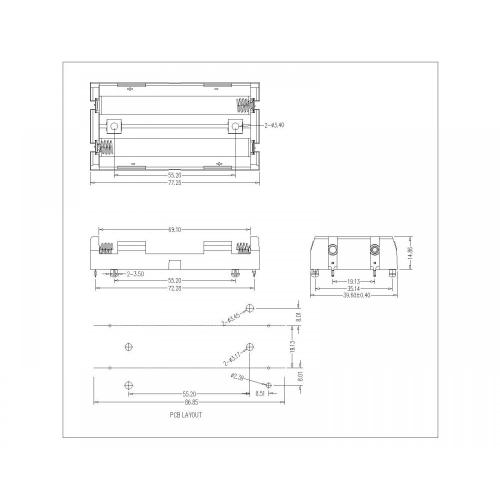 BBC-S-SN-A-18650-135 Bộ giữ pin kép cho 18650 THM