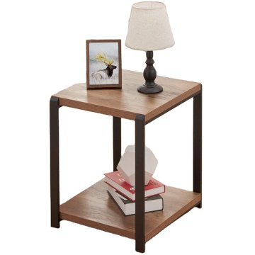 Industrial Wood and Metal Nightstand Side Table Storage Shelf for Living Room