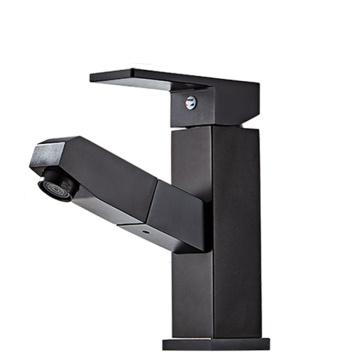 Matte Black Pull Out Deck Mounted Basin Faucet