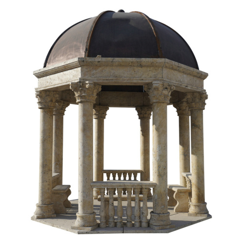 Exquisite Stone Gazebo with Ornate Columns Domed Roof